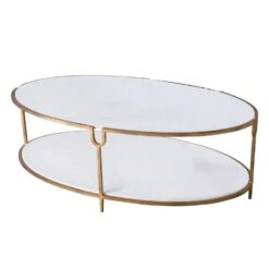 Online Home Decor 35 Iron And Stone Oval Coffee Table