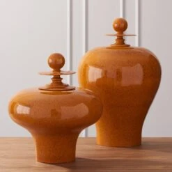 Happy Temple Jars-Orange -Online Home Decor 26005