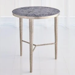 Hammered End Table-Antique Nickel W/Grey Marble