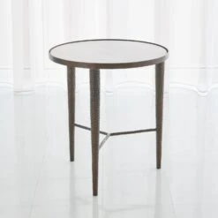 Hammered End Table - Bronze W/White Marble