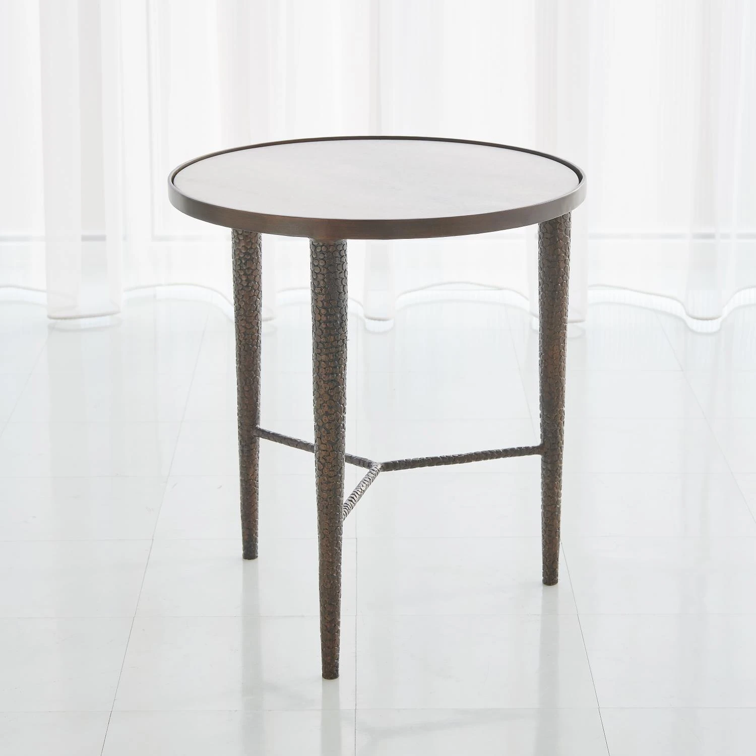 Hammered End Table - Bronze W/White Marble 3 Hammered End Table - Bronze W/White Marble