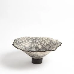 Crackled Footed Bowl-Black Raku