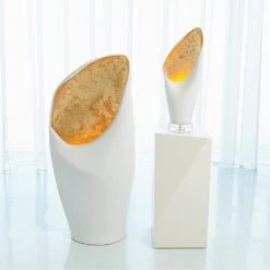 Cowl Lamp-White W/Gold Leaf -Online Home Decor 36157