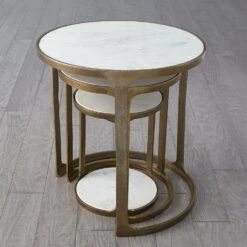S/3 Marble Top Nesting Tables-Brass -Online Home Decor 48981