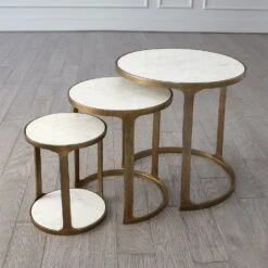 S/3 Marble Top Nesting Tables-Brass -Online Home Decor 48982