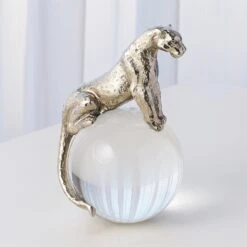 Jaguar On Crystal Sphere-Nickel -Online Home Decor 52031