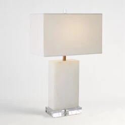 Alabaster Rectangular Table Lamp-Brass