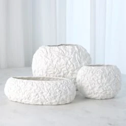 Crinkled Paper Oval Vase-Matte White