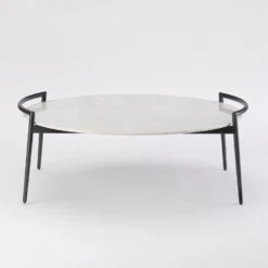 Retro Round Gray Iron And White Marble Coffee Table -Online Home Decor 55744