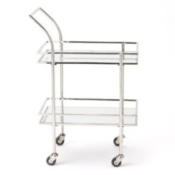 Rectangular Bar Cart W/Mirror-Nickel