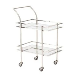 Rectangular Bar Cart W/Mirror-Nickel -Online Home Decor 55884