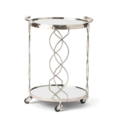 Round Serving Cart And Trolley With Tray-Polished Nickel -Online Home Decor 55885