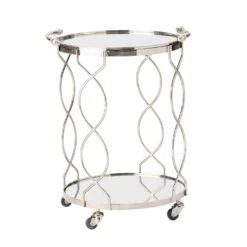 Round Serving Cart And Trolley With Tray-Polished Nickel -Online Home Decor 55888