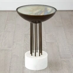 Artistic Occasional Side Table With Glass Top-Antique Brass Finish -Online Home Decor 55955
