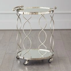 Round Serving Cart And Trolley With Tray-Polished Nickel