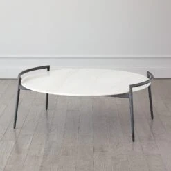 Retro Round Gray Iron And White Marble Coffee Table -Online Home Decor 55973