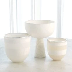 Footed Alabaster Bowl W/Silver -Online Home Decor 56604 1