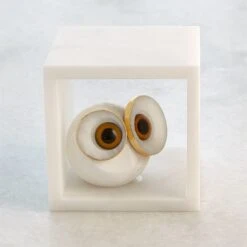 Alabaster Big Eyed Owl In Cube -Online Home Decor 56669