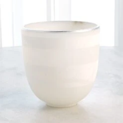 Striped Alabaster Bowl-White/Silver -Online Home Decor 56688