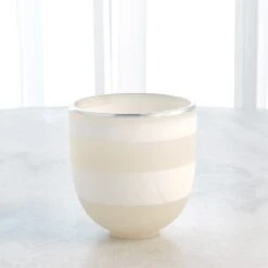 Striped Alabaster Bowl-White/Silver -Online Home Decor 56689