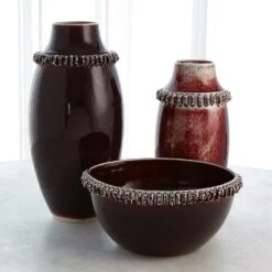 Ruffle Vase And Bowl Collection-Oxblood 18 Ruffle Vase And Bowl Collection-Oxblood -Online Home Decor 57062