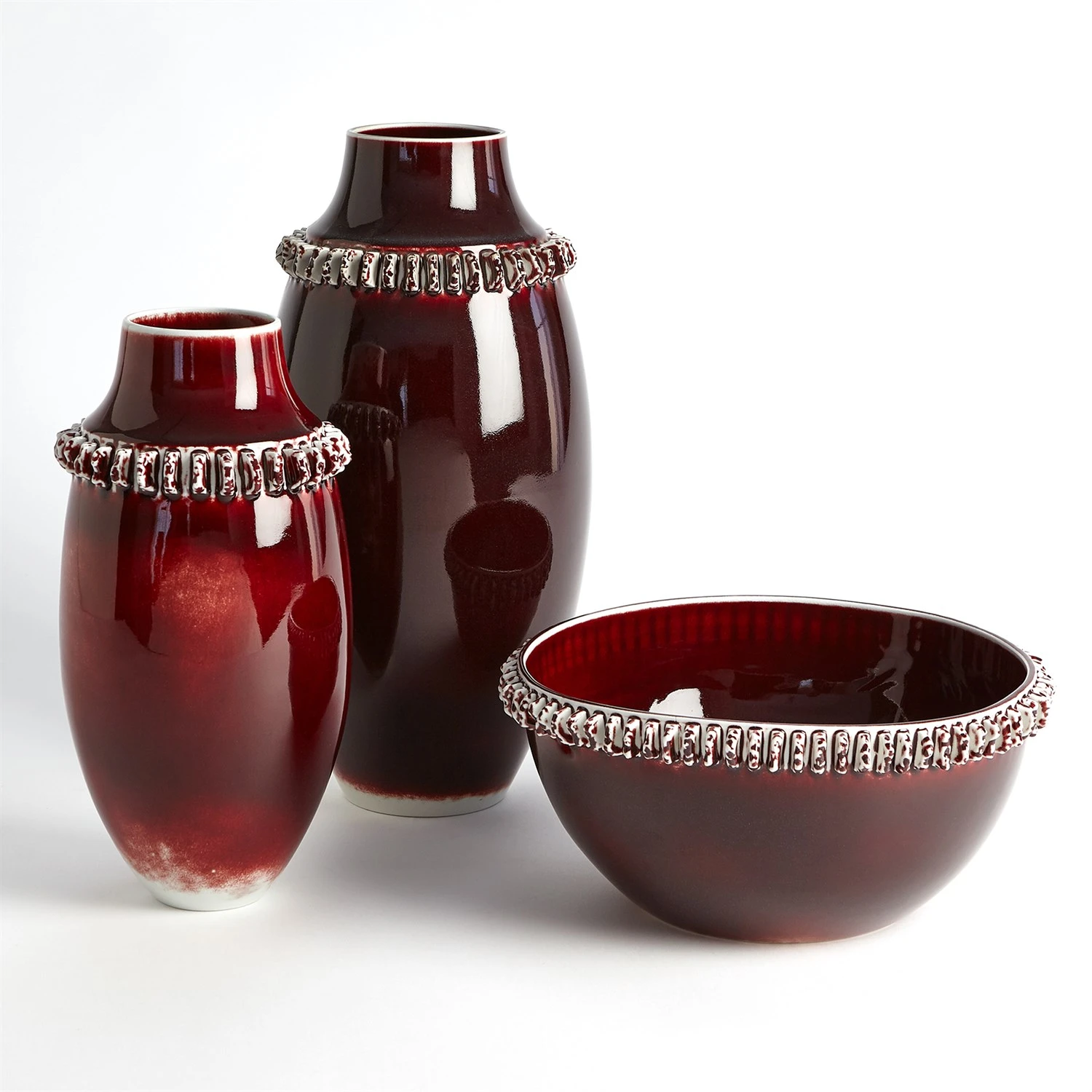 Ruffle Vase And Bowl Collection-Oxblood 3 Ruffle Vase And Bowl Collection-Oxblood