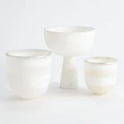Striped Alabaster Bowl-White/Silver -Online Home Decor 57642