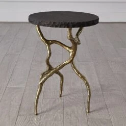 Root Table-Faux Brass W/Black Marble -Online Home Decor 58129