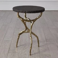Root Table-Faux Brass W/Black Marble -Online Home Decor 58130