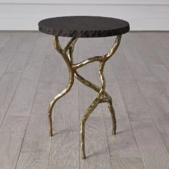 Root Table-Faux Brass W/Black Marble -Online Home Decor 58131