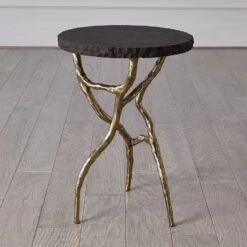 Root Table-Faux Brass W/Black Marble -Online Home Decor 58136