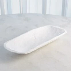 Faux Timber Rectangular Bowl-Matte White -Online Home Decor 58478