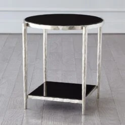 Circle/Square Side Table-Nickel W/ Black Granite -Online Home Decor 58984