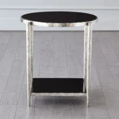 Circle/Square Side Table-Nickel W/ Black Granite -Online Home Decor 58985