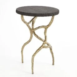 Root Table-Faux Brass W/Black Marble