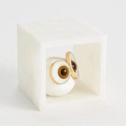 Alabaster Big Eyed Owl In Cube -Online Home Decor 59608