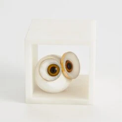 Alabaster Big Eyed Owl In Cube -Online Home Decor 59654