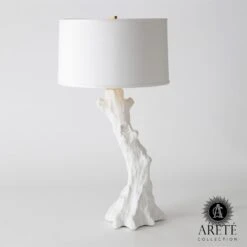 Faux Bois Lamp-White W/White Shade