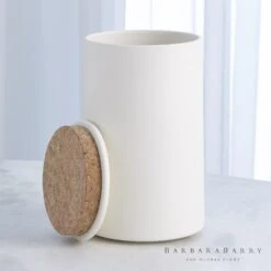 Encircle Canister W/Cork Lid-Chalk -Online Home Decor 62976