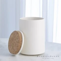 Encircle Canister W/Cork Lid-Chalk -Online Home Decor 62980