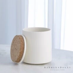 Encircle Canister W/Cork Lid-Chalk -Online Home Decor 62983