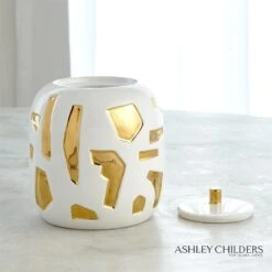 Abstract Jar-White/Gold -Online Home Decor 65380