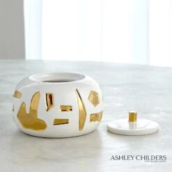 Abstract Jar-White/Gold -Online Home Decor 65386