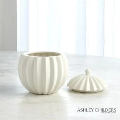 Spicchi Line Bowl W/Lid-Matte White 17 Spicchi Line Bowl W/Lid-Matte White -Online Home Decor 65592