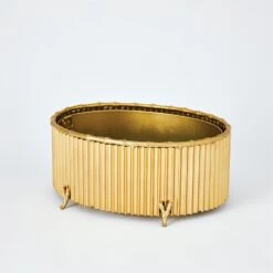 Corrugated Bamboo Cachepot-Brass -Online Home Decor 69151
