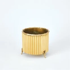 Corrugated Bamboo Cachepot-Brass -Online Home Decor 69153
