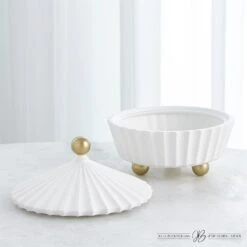 Cirque Vessel W/Lid-White -Online Home Decor 69406