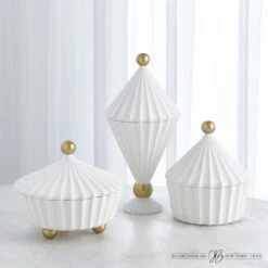 Cirque Vessel W/Lid-White -Online Home Decor 69409