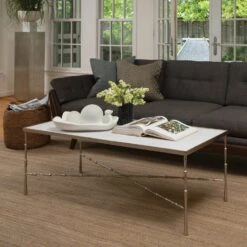 Spike Cocktail Table-Antique Nickel W/White Marble -Online Home Decor 7.90513 2