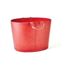 Oversized Oval Leather Basket-Deep Red